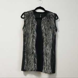 Grey H&M faux-fur knit sleeveless cardigan